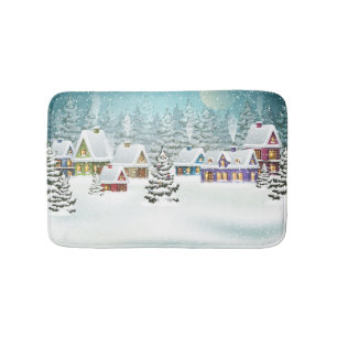 Winterdorf: Schneelandschaft Badematte