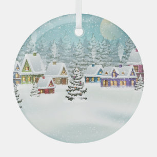 Winterdorf: Schneelandschaft Ornament Aus Glas