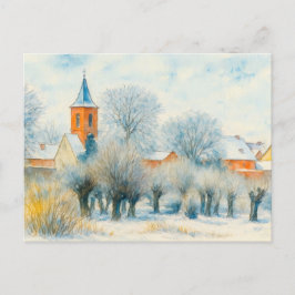 Winterdörfer Szene aquarell havelland Feiertagspostkarte