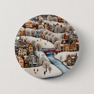 Winterdorfszene Cozy Schneestadt  Button