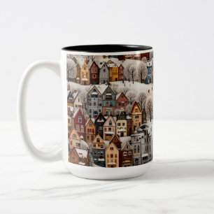 Winterdorfszene Cozy Schneestadt Zweifarbige Tasse