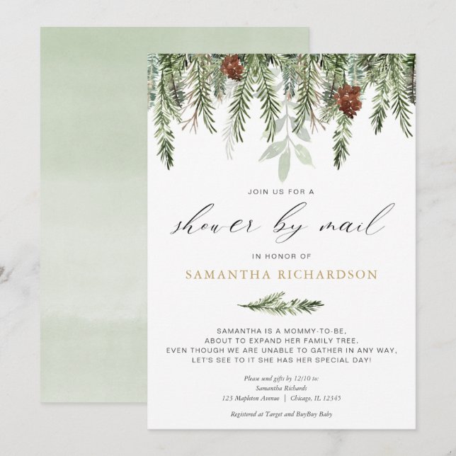 Winterdusche nach Mail geschlechtsneutraler Kiefer Einladung (Vorne/Hinten)