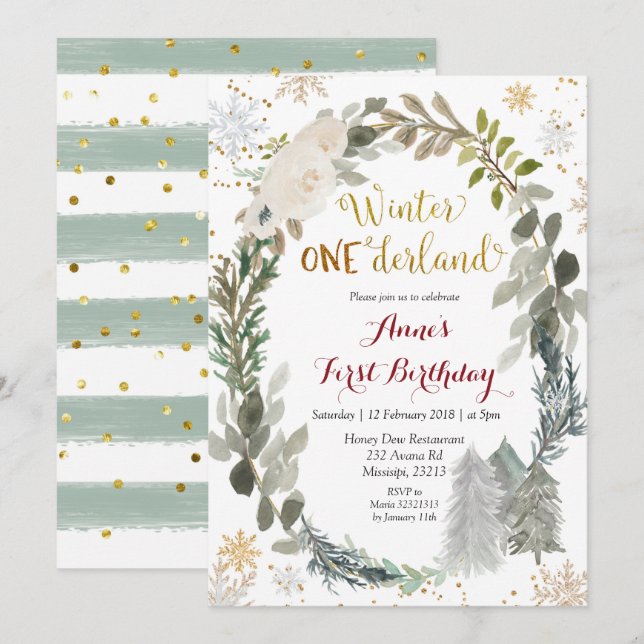 Wintereinladung von Onederland White Floral zum Ge Einladung (Vorne/Hinten)