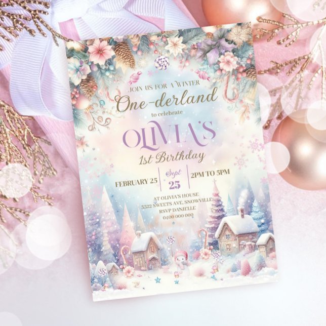 Wintereinladung Winterhaus Onederland Süßigkeiten Einladung (Winter Onederland Birthday Invitation)