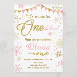 Wintereinladung zum Geburtstag von Onederland Pink Einladung