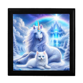 Winterfantasie mit schönem Einhorn und Kitten Erinnerungskiste