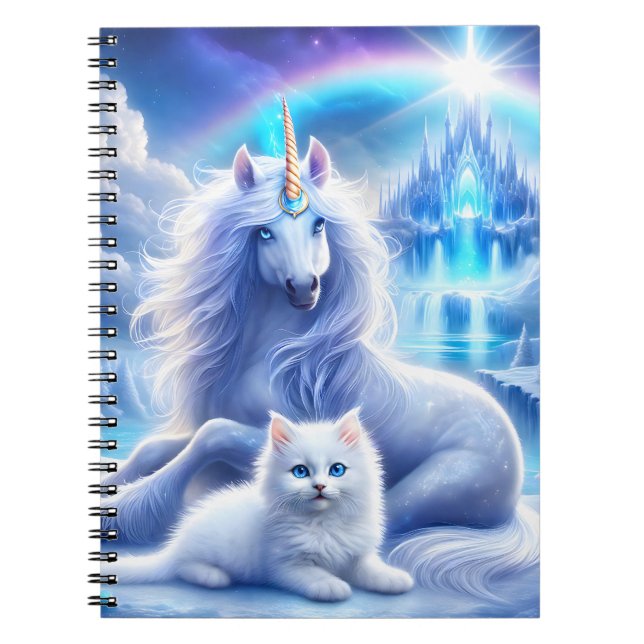 Winterfantasie mit schönem Einhorn und Kitten Notizblock (Vorderseite)