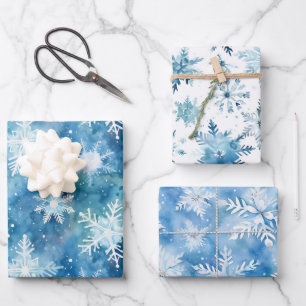 Winterfarbe Blau und Weiße Schneeflocke Geschenk Geschenkpapier Set