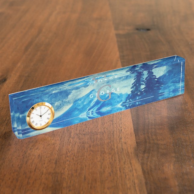 Winterfarbengebirge Landschaftsmonogramm Namensplakette (Seite)