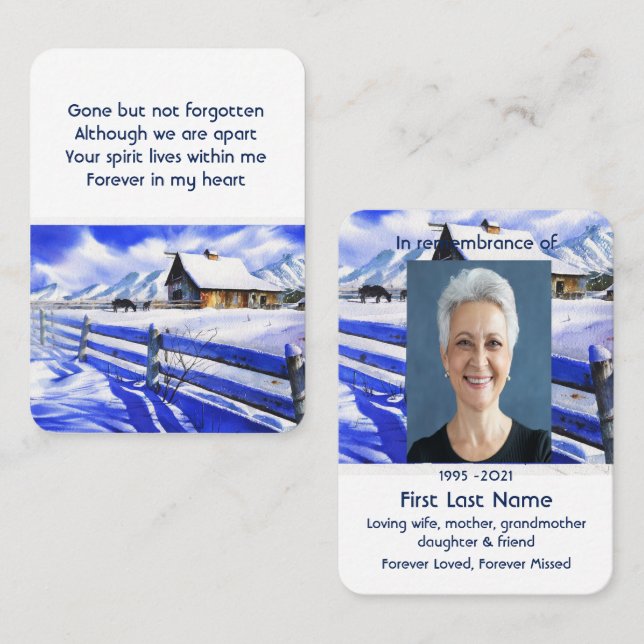 Winterfarm Ranch Pferde Memorial Pocket Keepake Visitenkarte (Vorne/Hinten)