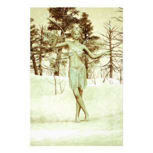 Winterfee in schneebedecktem Fantasy-Wald Kunst Fotodruck