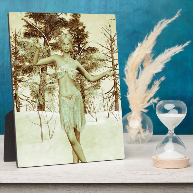 Winterfee in schneebedecktem Fantasy-Wald Kunst Fotoplatte (Seite)