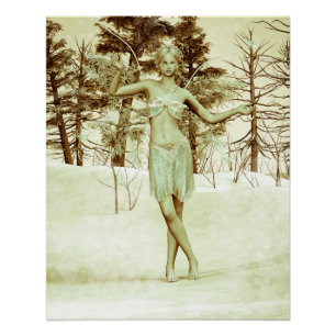 Winterfee in schneebedecktem Fantasy-Wald Kunst Poster