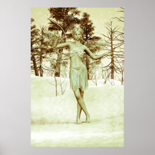 Winterfee in schneebedecktem Fantasy-Wald Kunst Poster