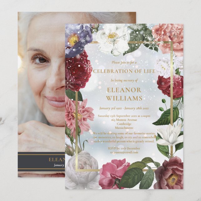 Winterfeier Lebensbeerdigung Foto Einladung (Vorne/Hinten)