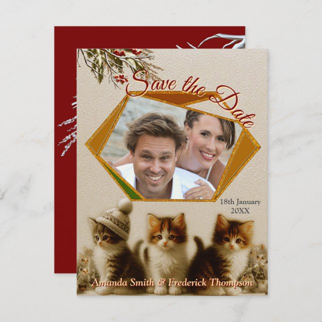 Winterfeiern im Schnee, mit Kätzchen Ankündigung (Vorne/Hinten)