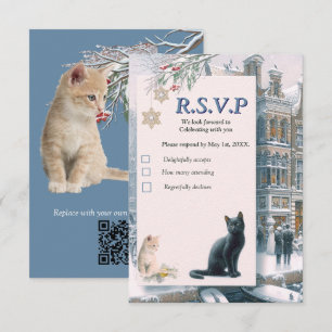 Winterfeiern im Schnee, mit Kätzchen RSVP Karte
