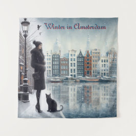 Winterfeiern im Schnee, mit Kätzchen Wandteppich