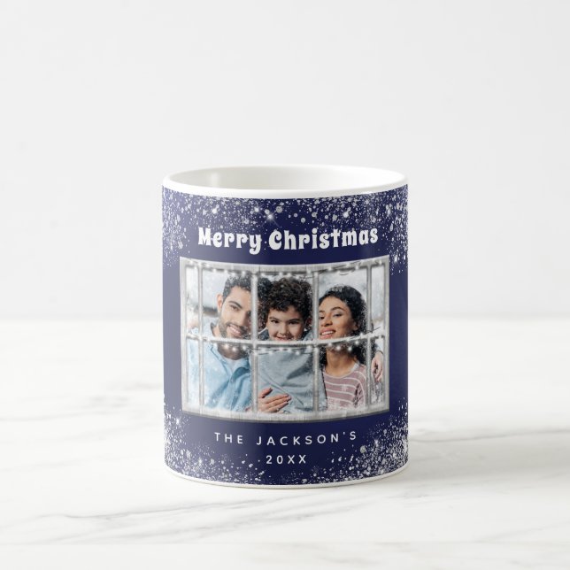 Winterfenster aus blauem Silber-Foto Kaffeetasse (Mittel)