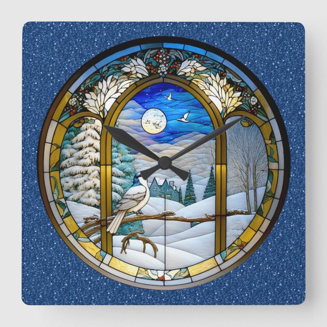Winterfensterwaage Quadratische Wanduhr (Vorderseite)