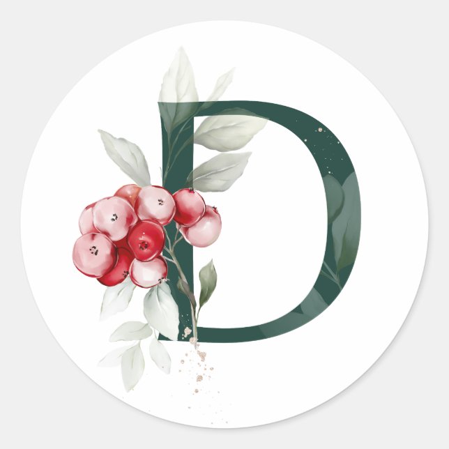 Winterferien MONOGRAM Rote Poinsettia Beeren C Runder Aufkleber (Vorderseite)