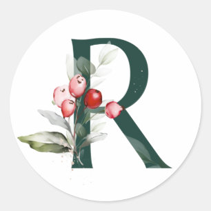 Winterferien MONOGRAM rote Weihnachtssterne Beeren Runder Aufkleber