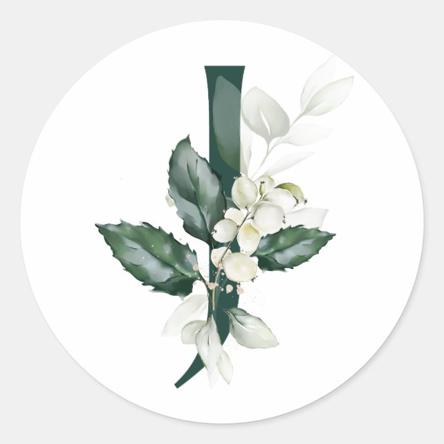 Winterferien MONOGRAM-Weißbeeren Runder Aufkleber (Vorderseite)