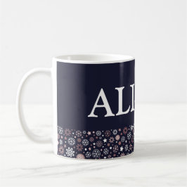 Winterferien Rose Goldschneeflocken Namenstext Kaffeetasse