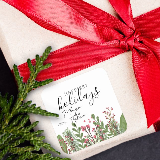 Winterferien von und nach quadratischer aufkleber (Winter Holiday Foliage To and From Square Sticker)