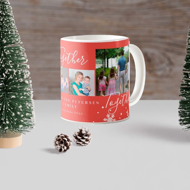 Winterferienfamilie 4 Foto Collage Schneeflocken Kaffeetasse (Von Creator hochgeladen)