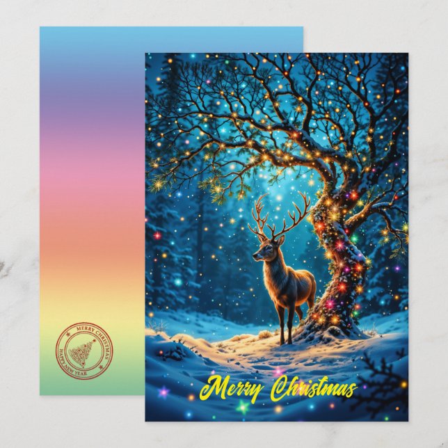 Winterfestliche niedliche Hirsche Weihnachtswald Einladung (Vorne/Hinten)