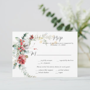 Winterflor Roter Schimmer Weiß Kiefer Farn um Antw RSVP Karte