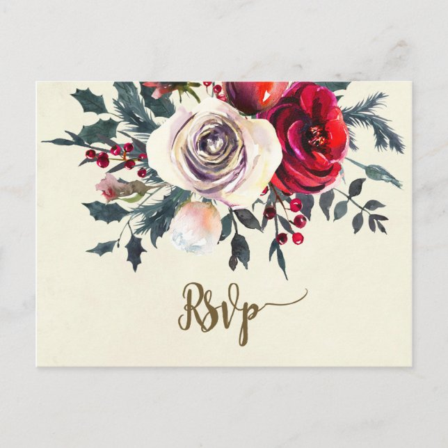 Winterflorale Hochzeit Rsvp Postkarte (Vorderseite)