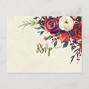 Winterflorale Hochzeit Rsvp Postkarte