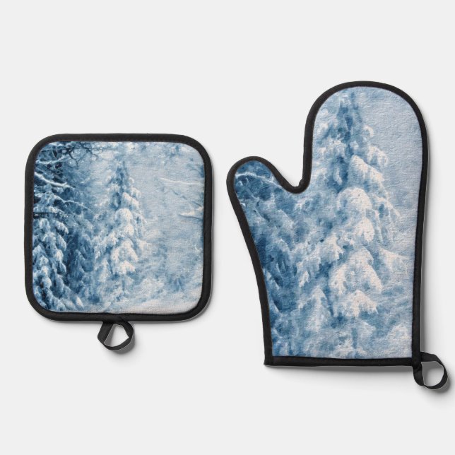 Winterflüster Ofenhandschuh & Topflappen-Set (Vorderseite)