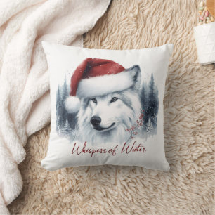 Winterflüster - Watercolor Wolf in Weihnachtsmannm Kissen