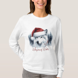Winterflüster - Watercolor Wolf in Weihnachtsmannm T-Shirt