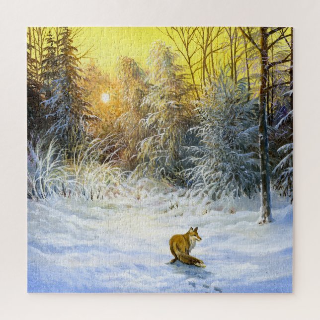 Winterfox Sonnenuntergang Landschaft. (Vertikal)