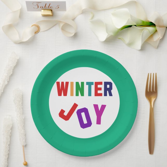 Winterfreude - Gemütliche, bunte Briefe Pappteller (Hochzeit)