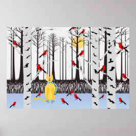 Winterfreude - Katze mit den Kardinälen von Schal- Poster