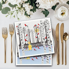 Winterfreude - Katze mit den Kardinälen von Schal- Serviette