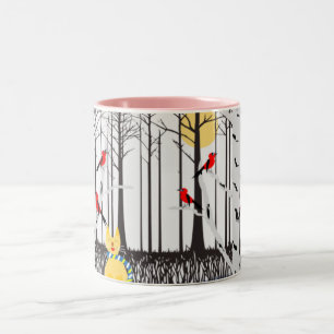 Winterfreude - Katze mit den Kardinälen von Schal- Zweifarbige Tasse