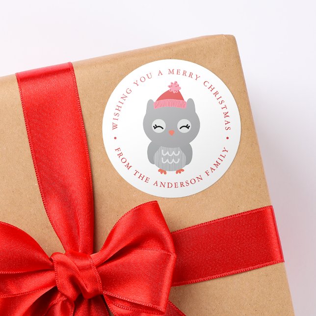 Winterfreunde | Eule Holiday Runder Aufkleber (Von Creator hochgeladen)