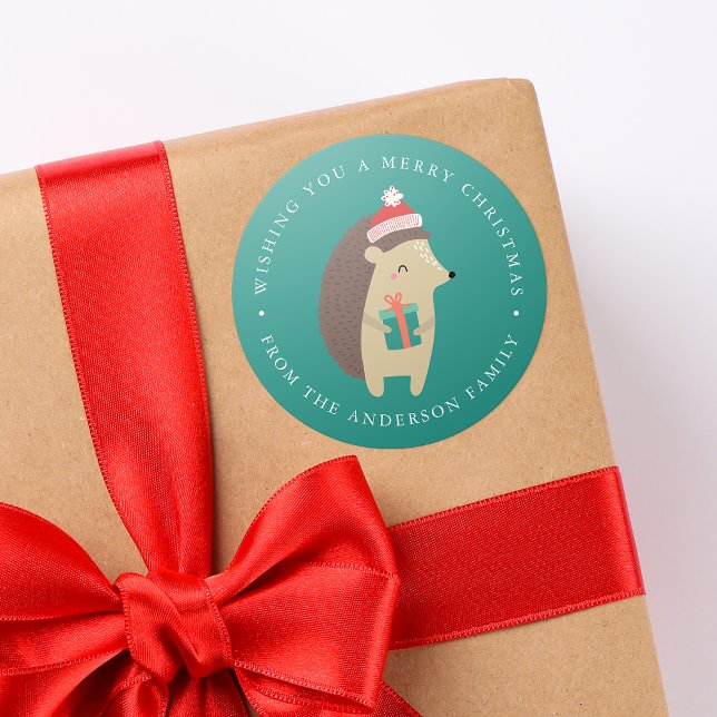 Winterfreunde | Igel Holiday Runder Aufkleber (Von Creator hochgeladen)