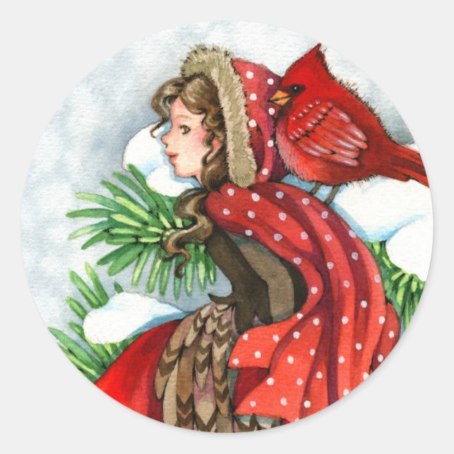 Winterfreunde - Kardinal Bird Girl Stickers (Vorderseite)