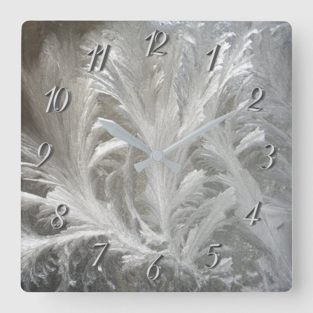 Winterfrost Quadratische Wanduhr (Vorderseite)