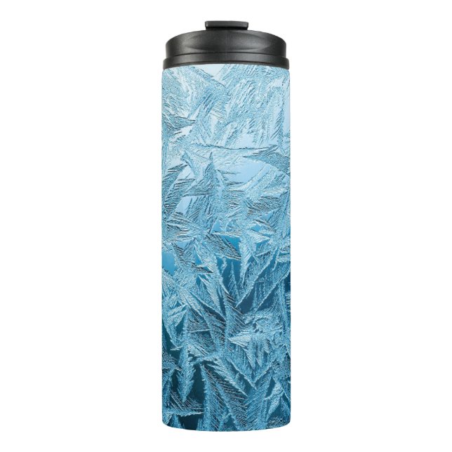 Winterfrostblau-silberne Eiskristalle Thermosbecher (Vorderseite)
