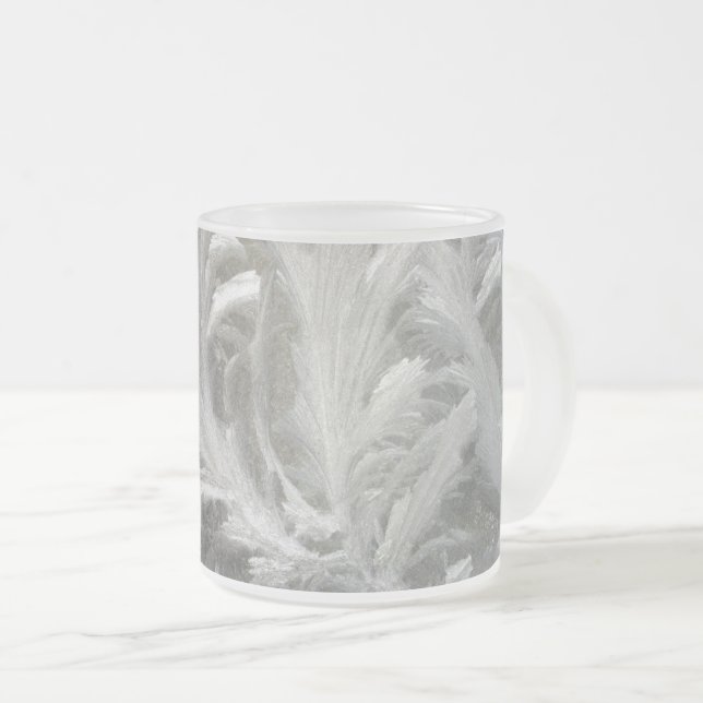Winterfrostgraue weiße Kristalle Mattglastasse (VorderseiteRechts)