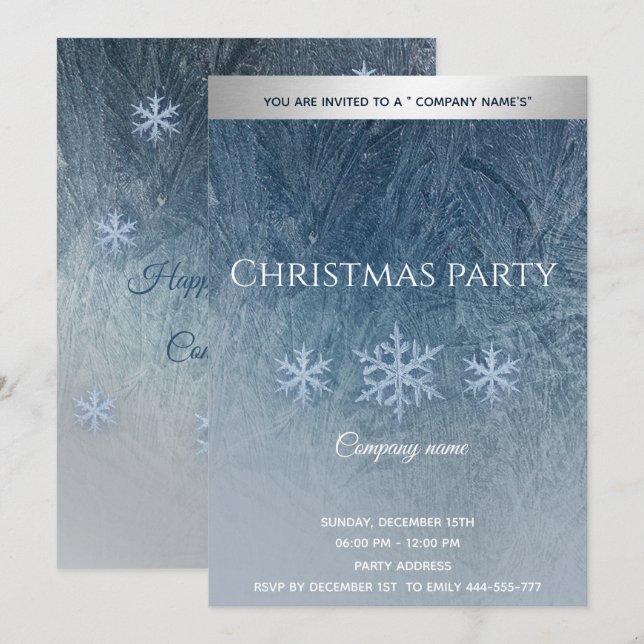 Winterfrostschneeflocken Weihnachts-Party Einladung (Vorne/Hinten)