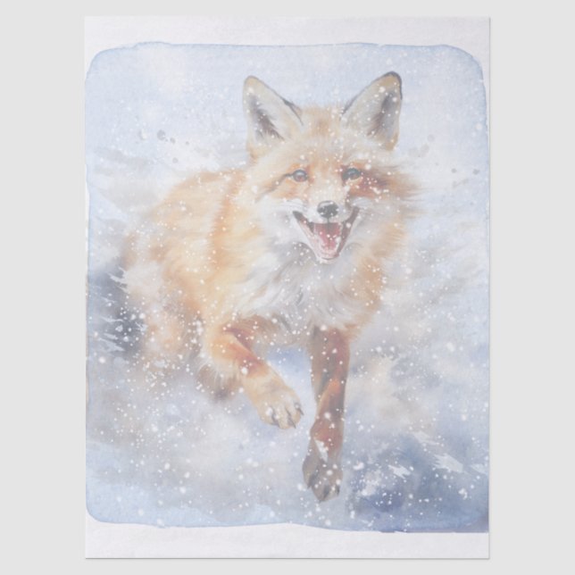 Winterfuchs Wasserfarbe Wintermagie Seidenpapier (Vorderseite)